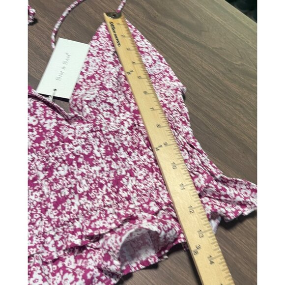 Sim & Sam Womens Floral Smocked Peplum Crop Top Sizzling Magenta Size Large - Picture 8 of 10